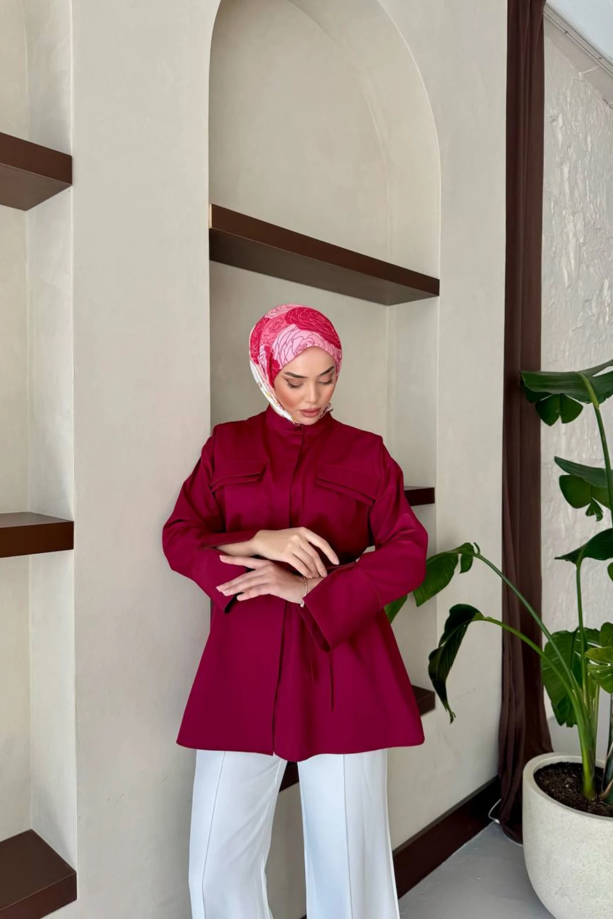 Çift Cepli, Seyyar Kemerli Poplin Kumaş Şık Gömlek