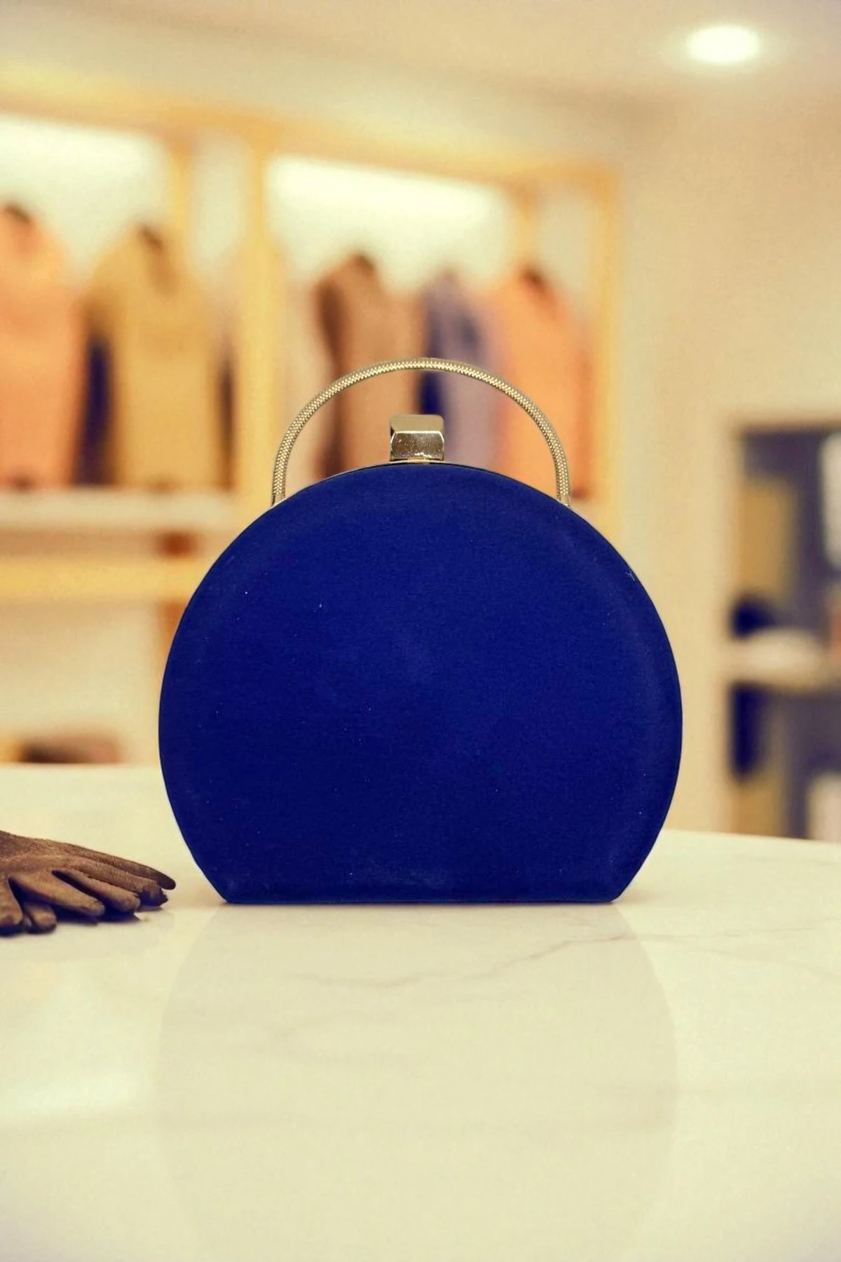 Oval Model Kadife Kristal Taş Desenli Abiye Çanta