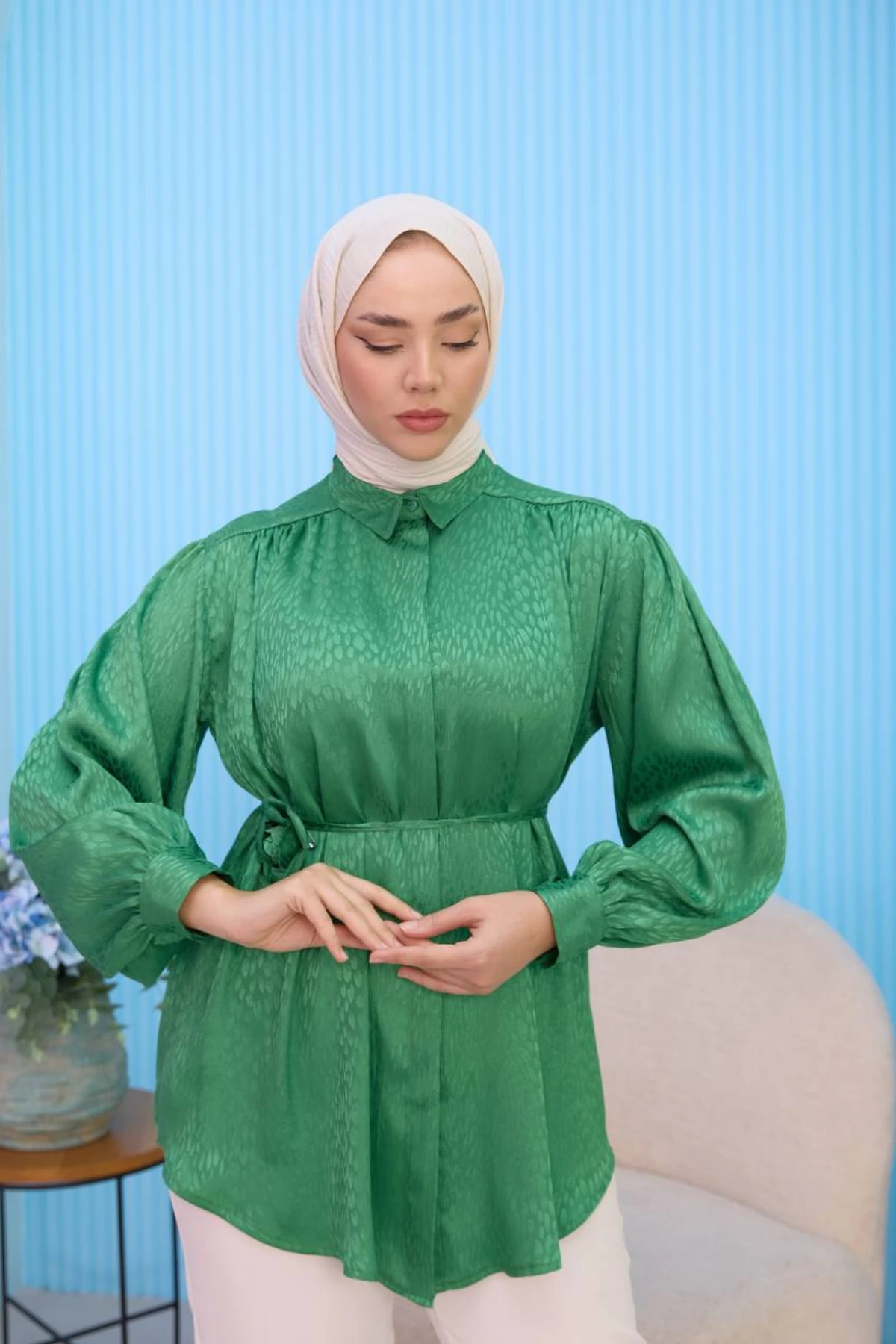 Kemerli, Boydan Düğmeli Gömlek