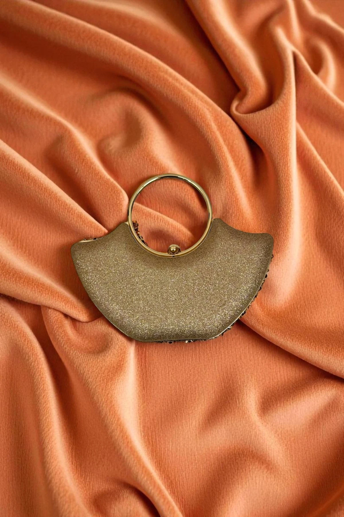 Yarım Ay Kristal Taş Detaylı Abiye Çanta