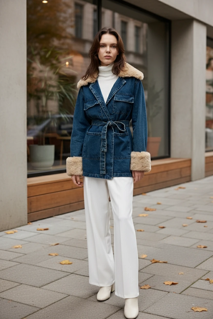 Kürk Detaylı Kot Ceket