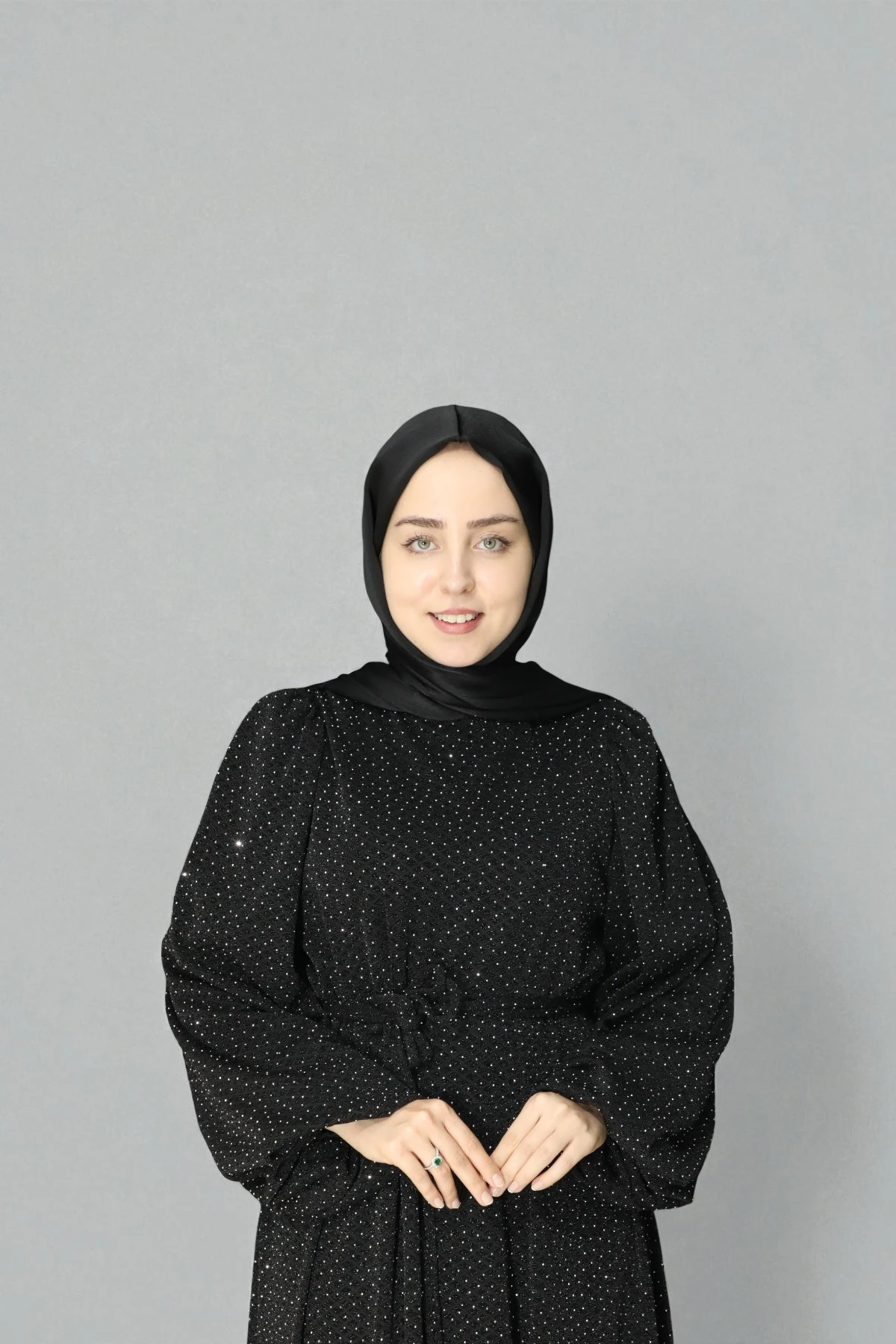 Minimal Desenli Şık Işıltılı Tesettür Elbise