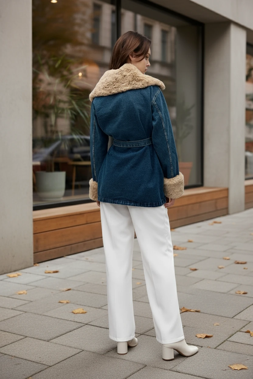 Kürk Detaylı Kot Ceket