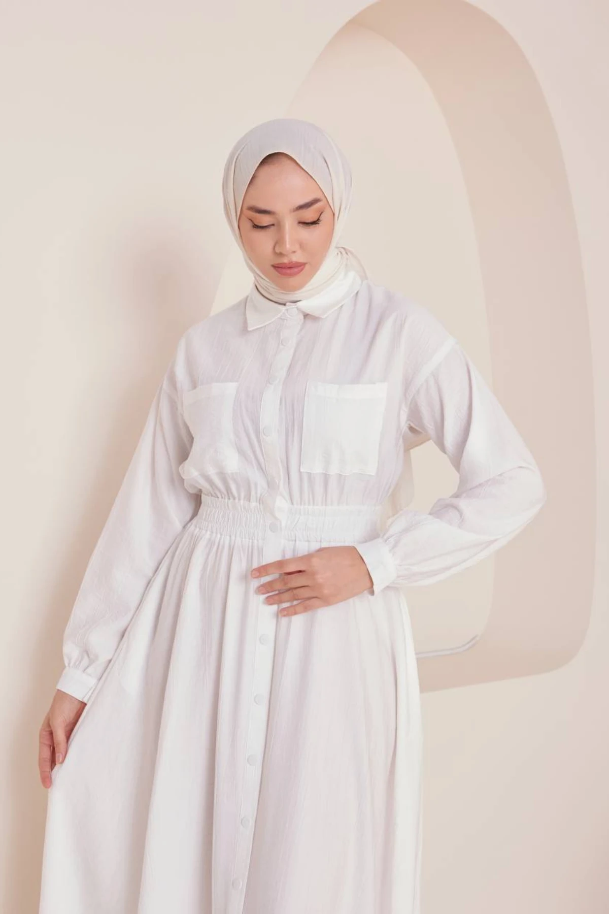 Cepli, Boydan Düğmeli Lastikli Bel Detaylı Elbise