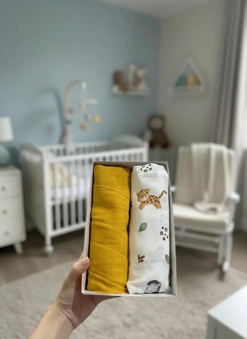 Hayvanlar Alemi Desen ve Düz Renkli 2'li Bebek Müslin Örtü Seti