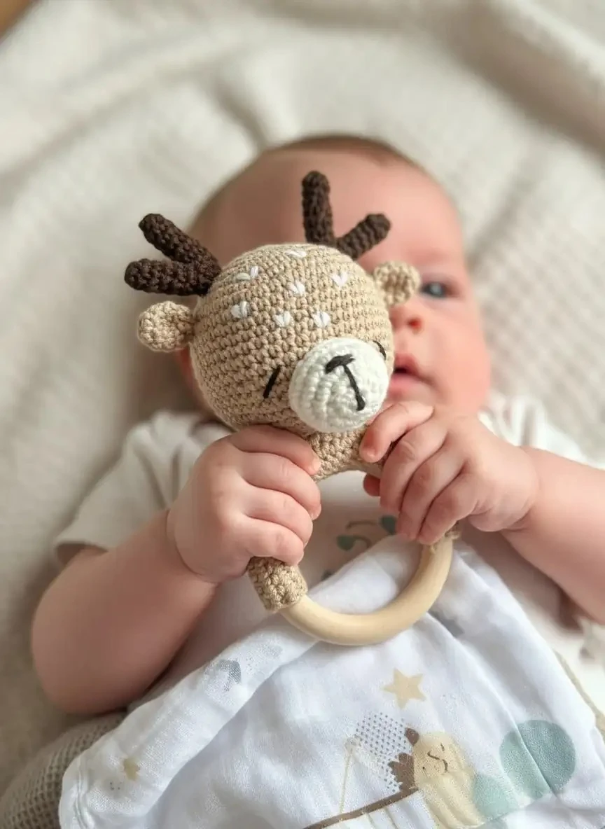 Geyik Amigurumi El Örgüsü Çıngırak Oyuncak
