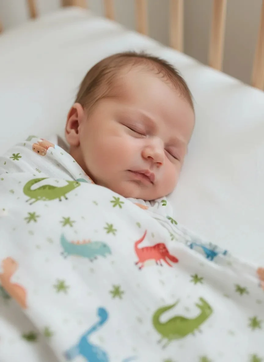 Dinozor Desenli ve Düz Renkli 2'li Bebek Müslin Örtü Seti