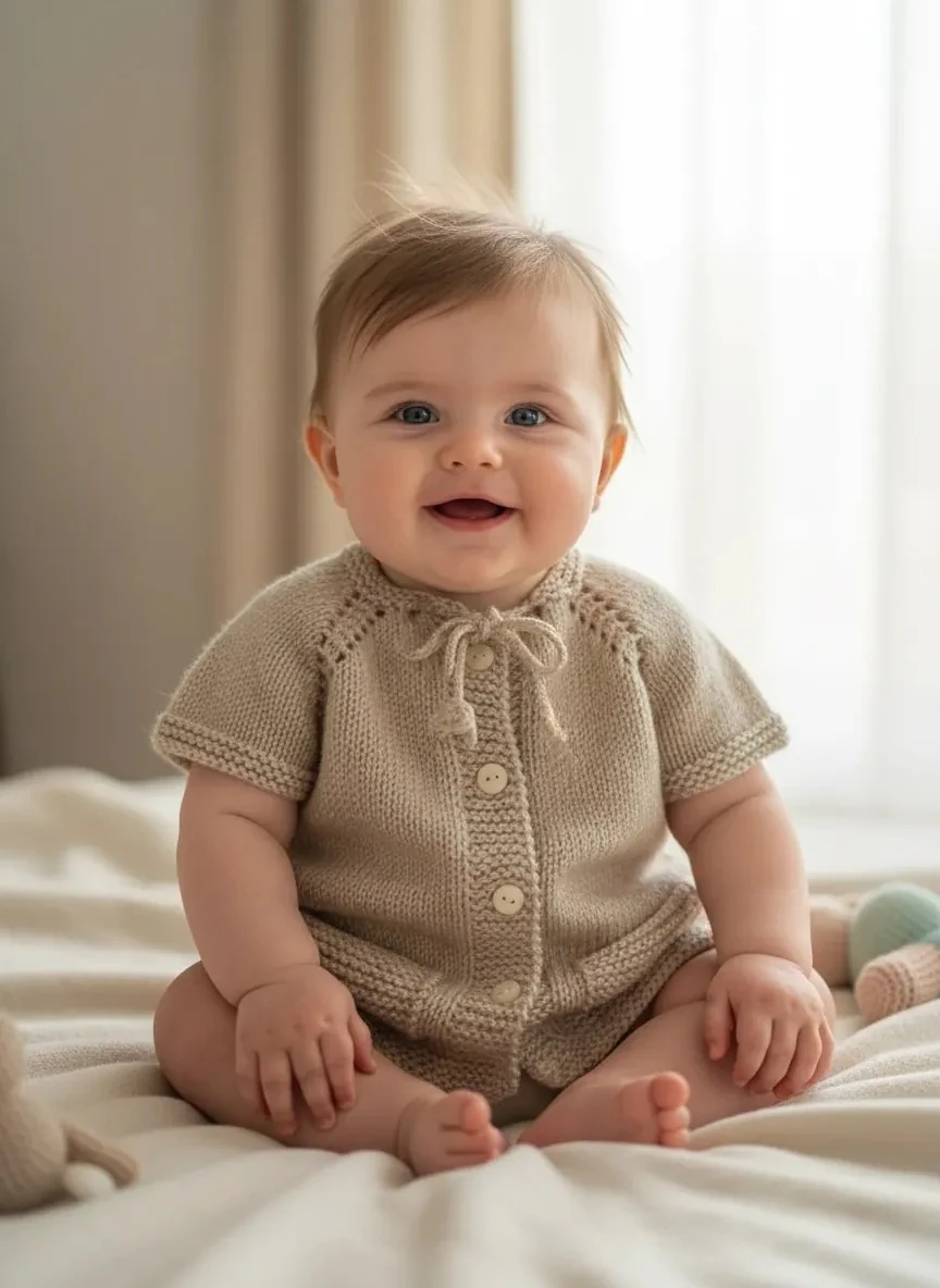 El Örgüsü Bej Yün Bebek Yelek