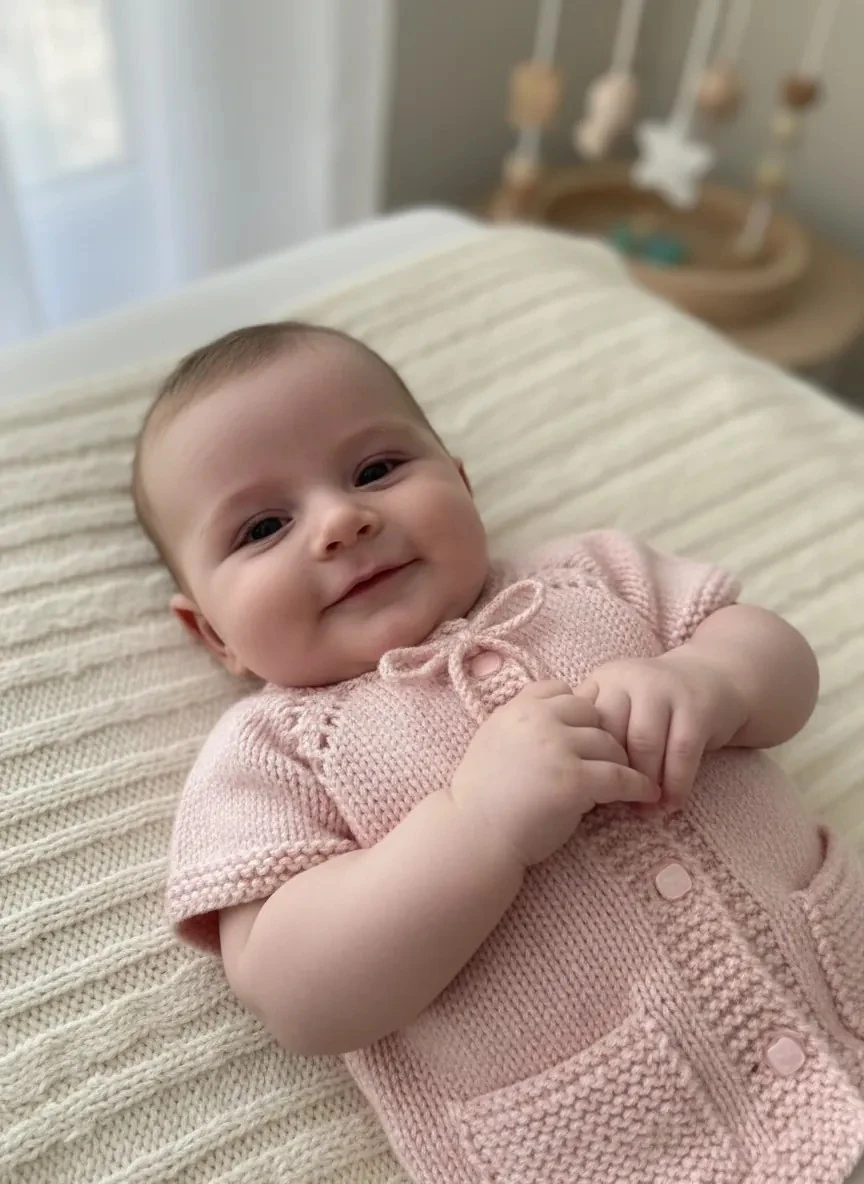 El Örgüsü Pembe Yün Bebek Yelek