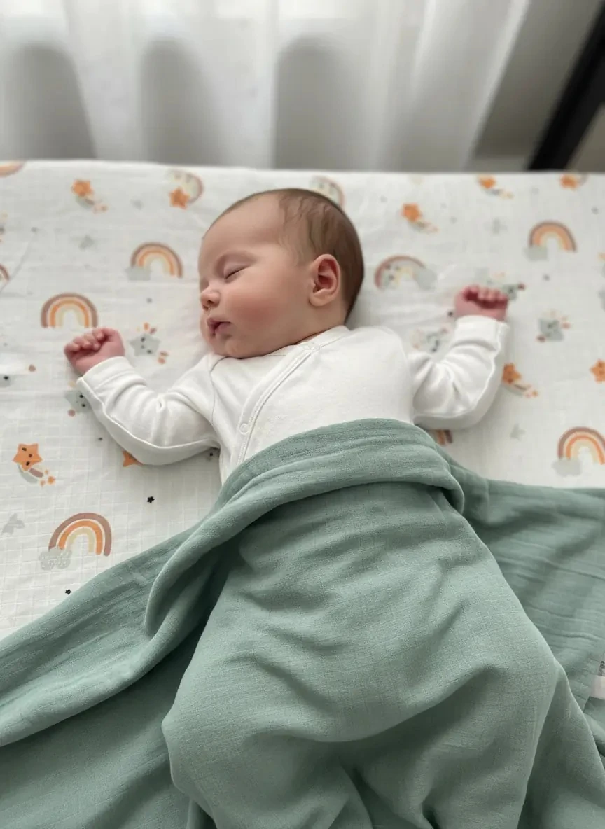 Gökkuşağı Desen ve Düz Renkli 2'li Bebek Müslin Örtü Seti