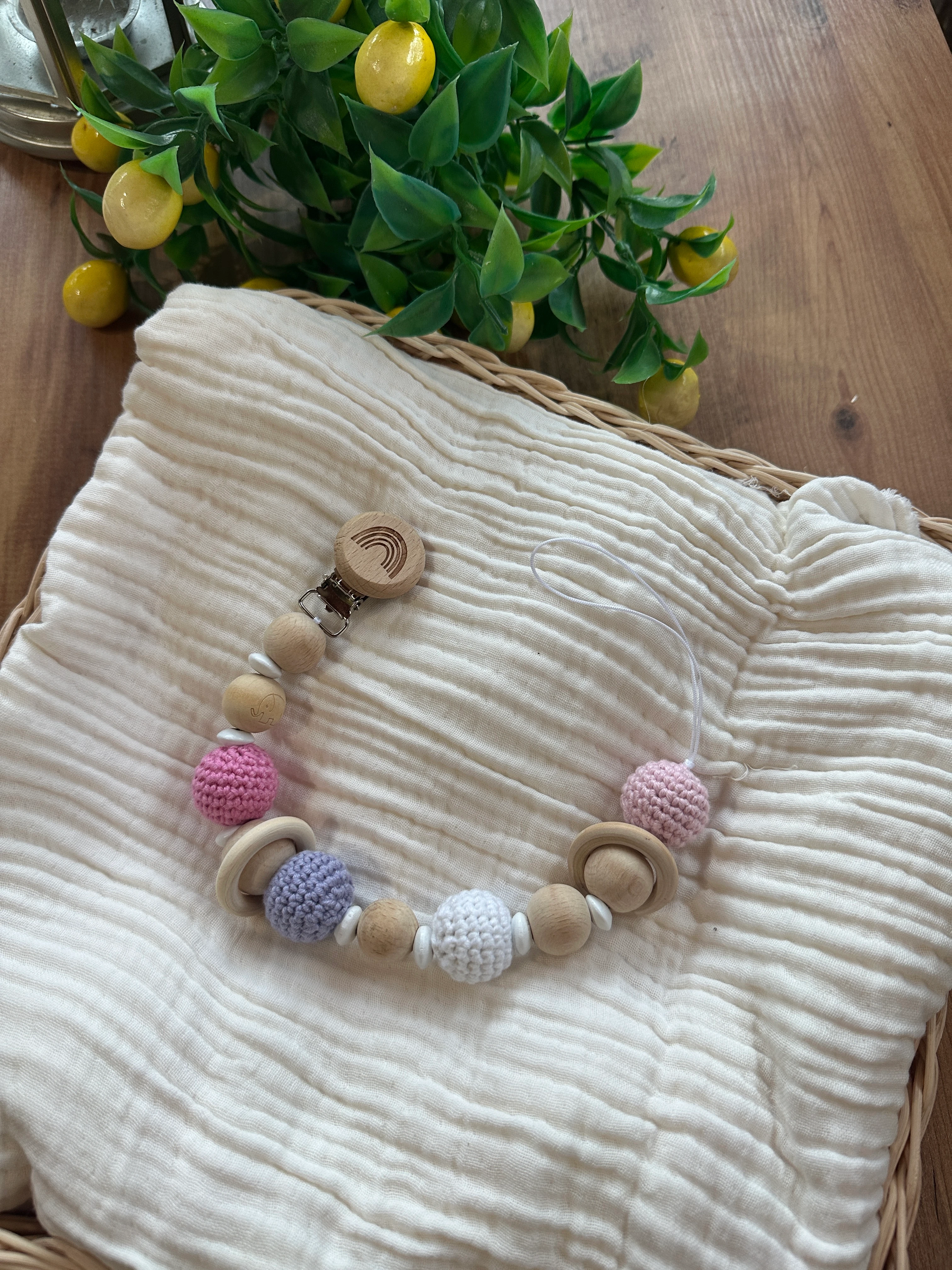 Boncuklu- Renkli Emzik Askısı - Soft Pembe - Lila