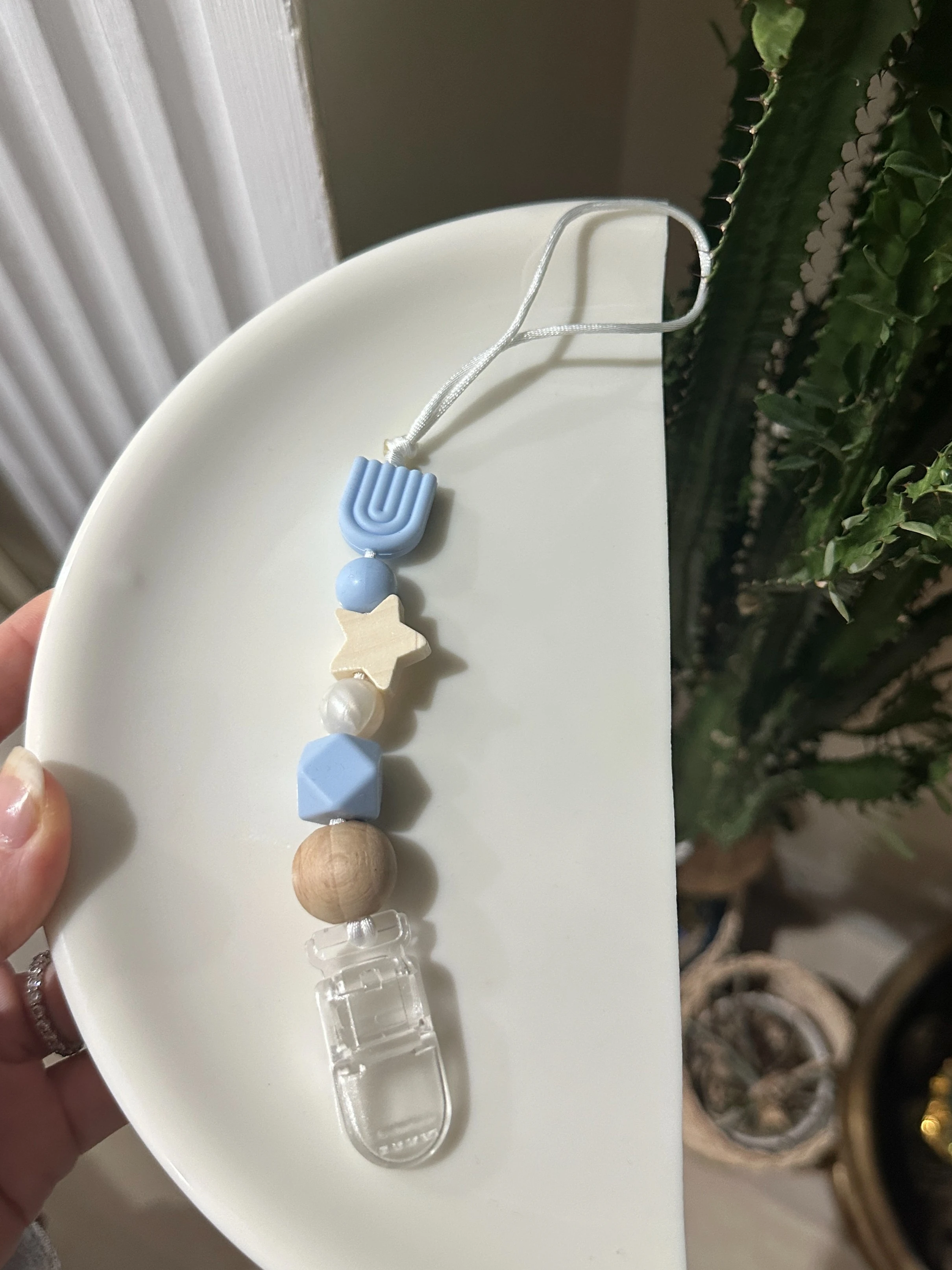 Renkli Klips Gökkuşağı Boncuk Emzik Askısı- Mavi