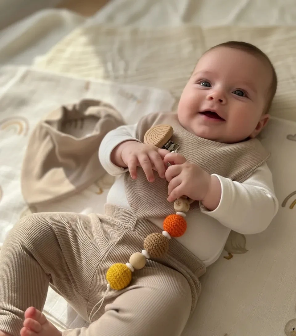 Vizon Yenidoğan İlk Ay Seti – Fitilli Tayt, Fular, Emzik Askısı ve Desenli Müslin Örtü Takım