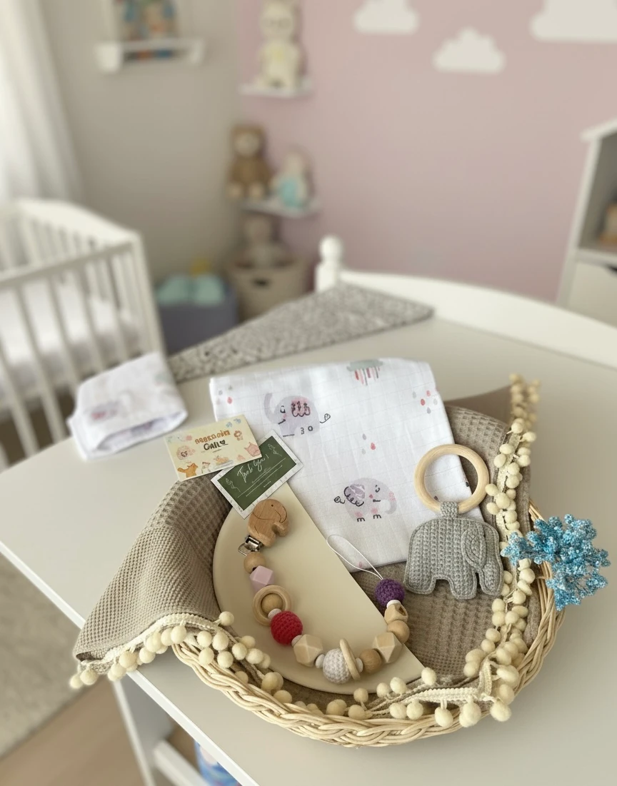 Fil Desenli Bebek Seti | Kişiye Özel İsimli Emzik Askılı Yenidoğan Hediye Set