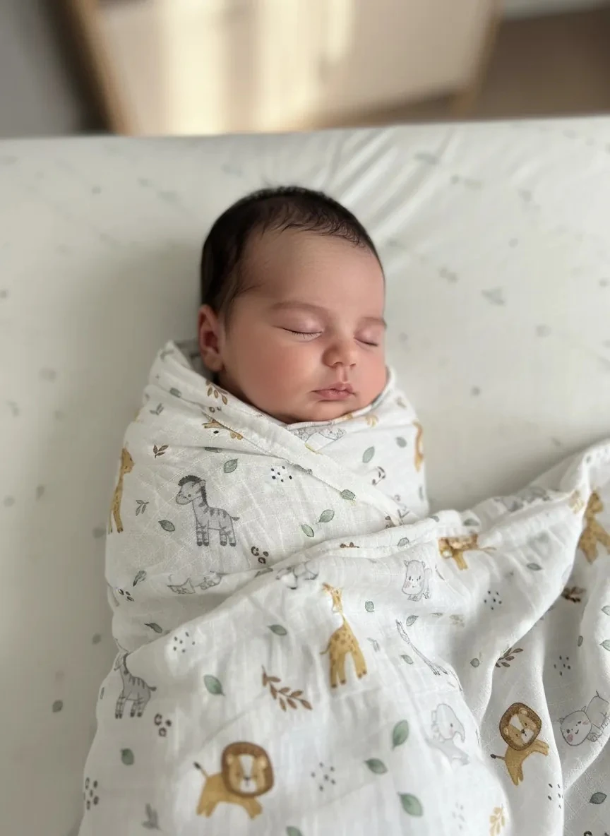 Hayvanlar Alemi Desen ve Düz Renkli 2'li Bebek Müslin Örtü Seti