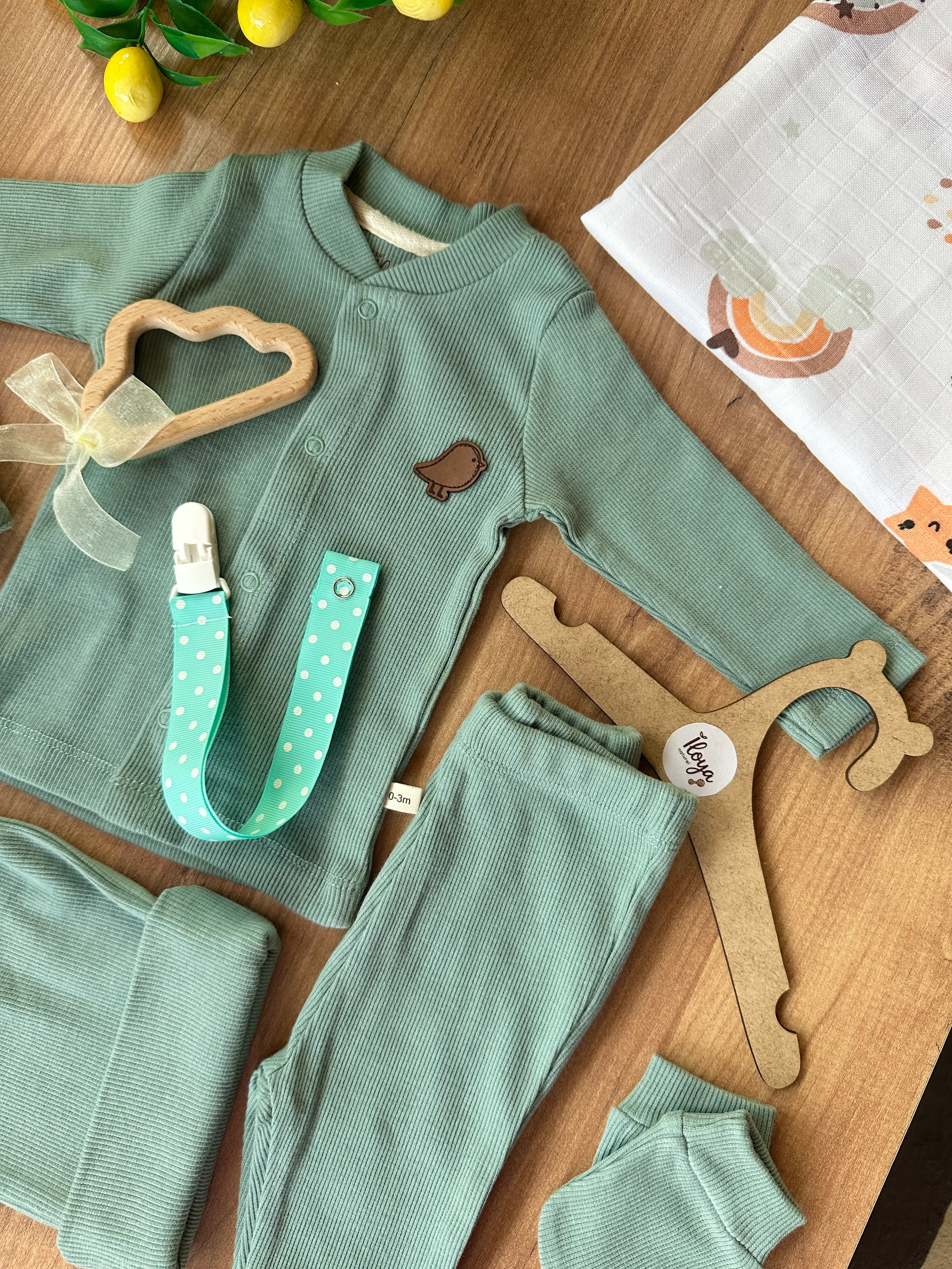 7 Parça Mint Yeşili Pamuk & Müslin Bebek Hastane Çıkış Seti | Diş Kaşıyıcı Hediyeli!