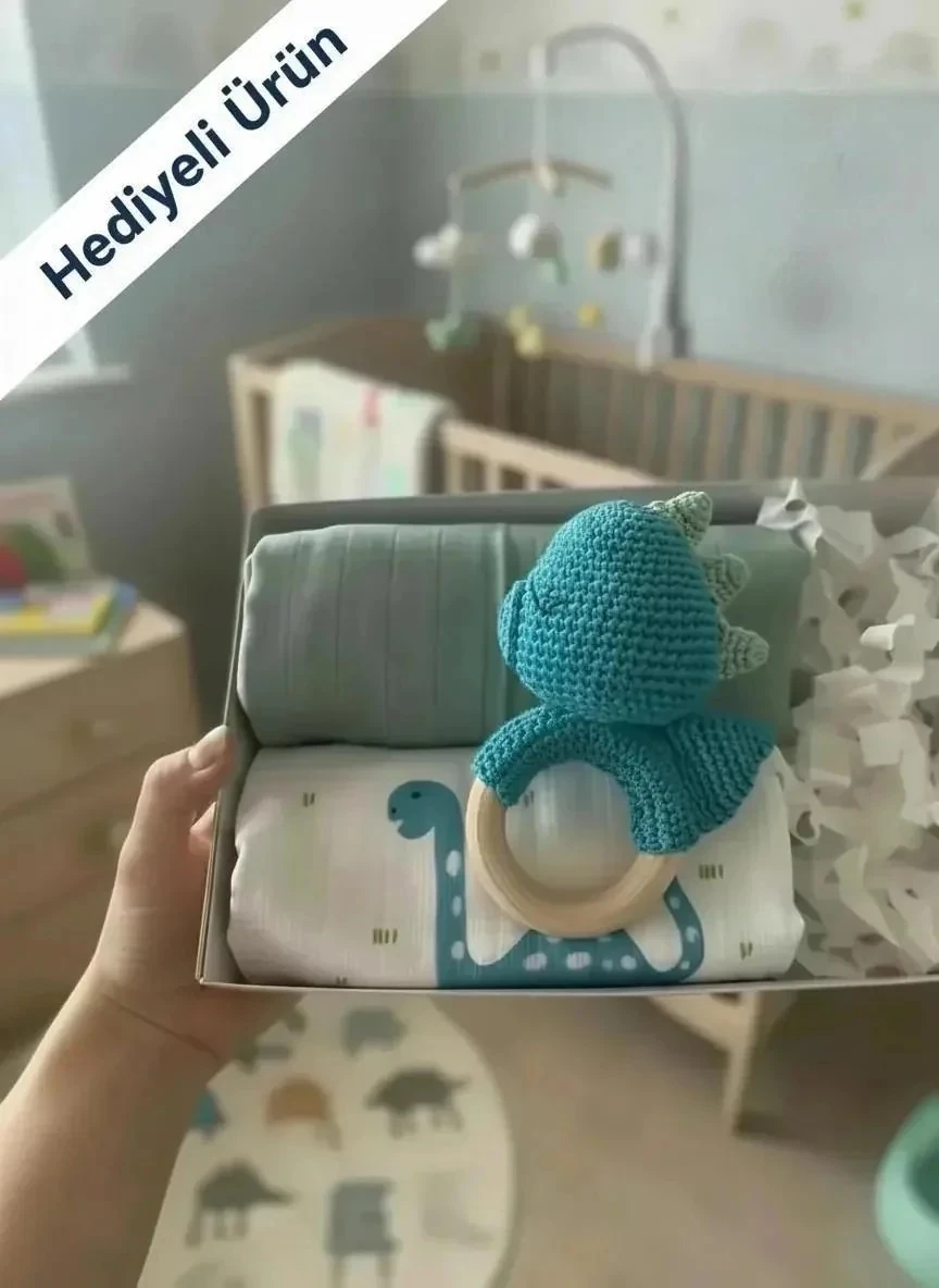 Özel Seri: Müslin Örtü Çifti & Amigurumi Dinozor