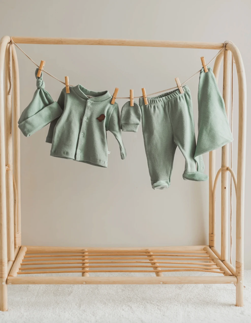 7 Parça Mint Yeşili Pamuk & Müslin Bebek Hastane Çıkış Seti | Diş Kaşıyıcı Hediyeli!