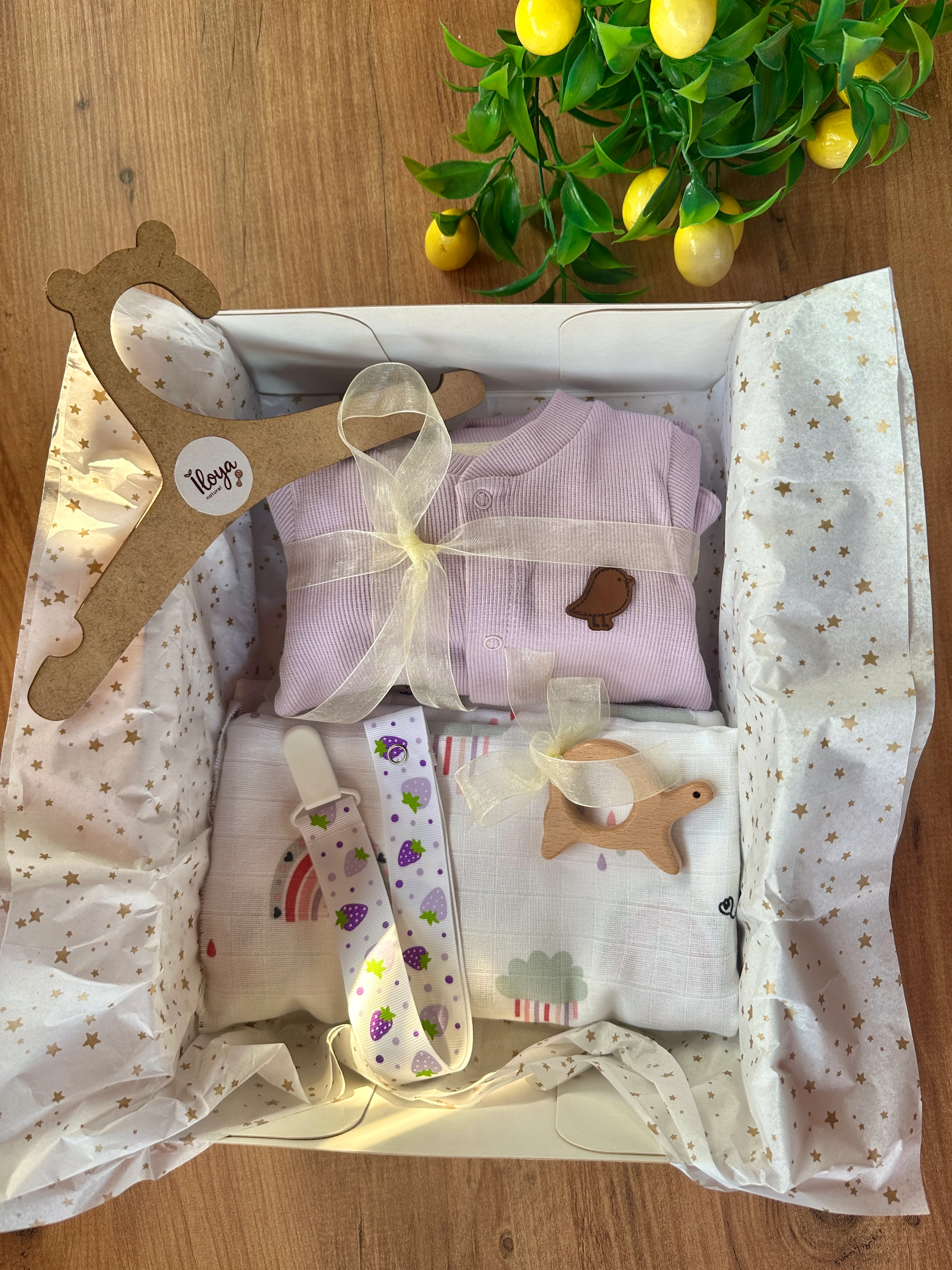 7 Parça Lila Pamuk & Müslin Bebek Hastane Çıkış Seti | Diş Kaşıyıcı Hediyeli!