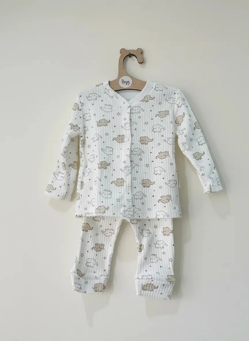 Yenidoğan Fil Desenli Alt-Üst Bebek Takımı (0-3 Ay) I %100 Pamuk