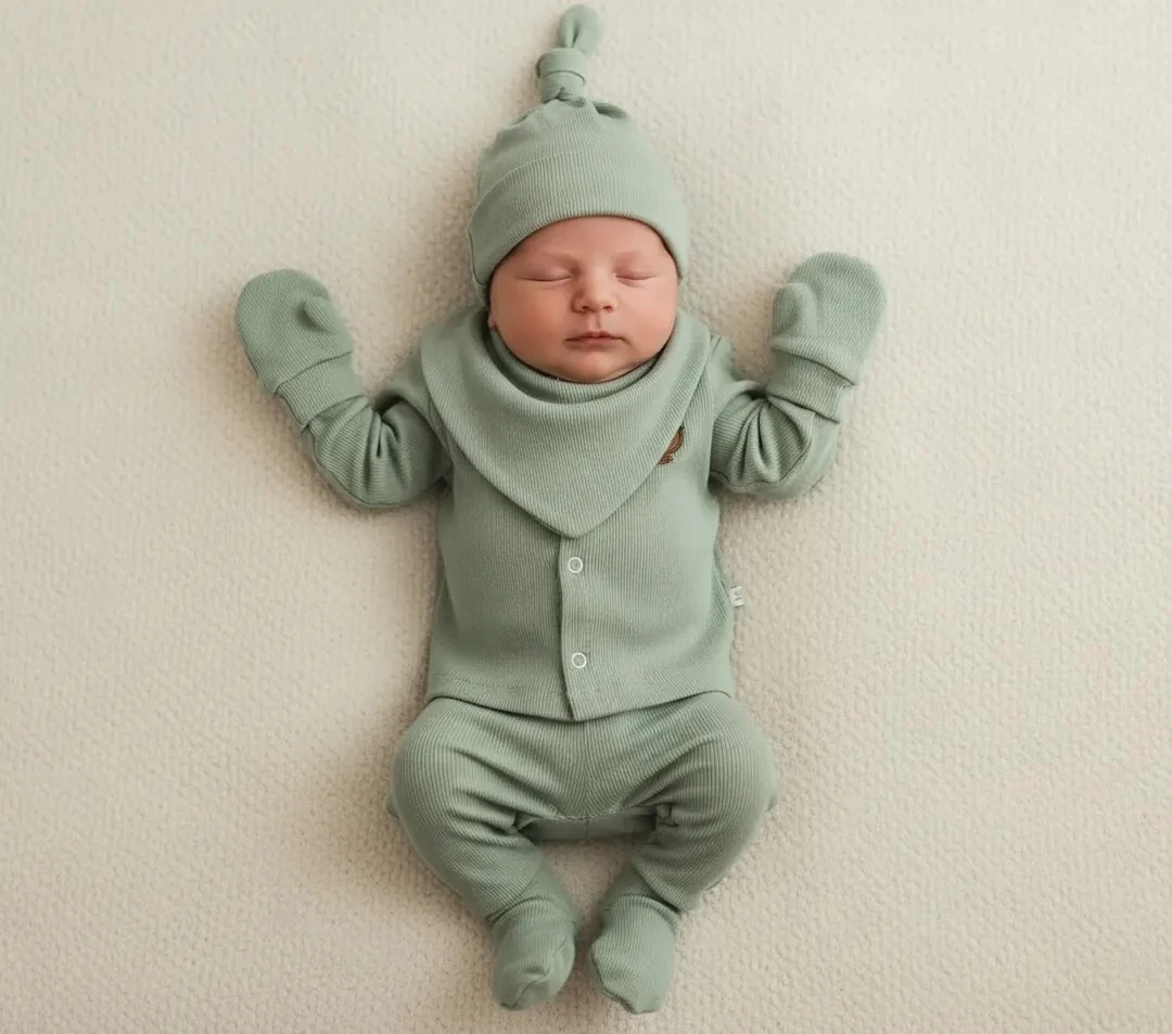 7 Parça Mint Yeşili Pamuk & Müslin Bebek Hastane Çıkış Seti | Diş Kaşıyıcı Hediyeli!