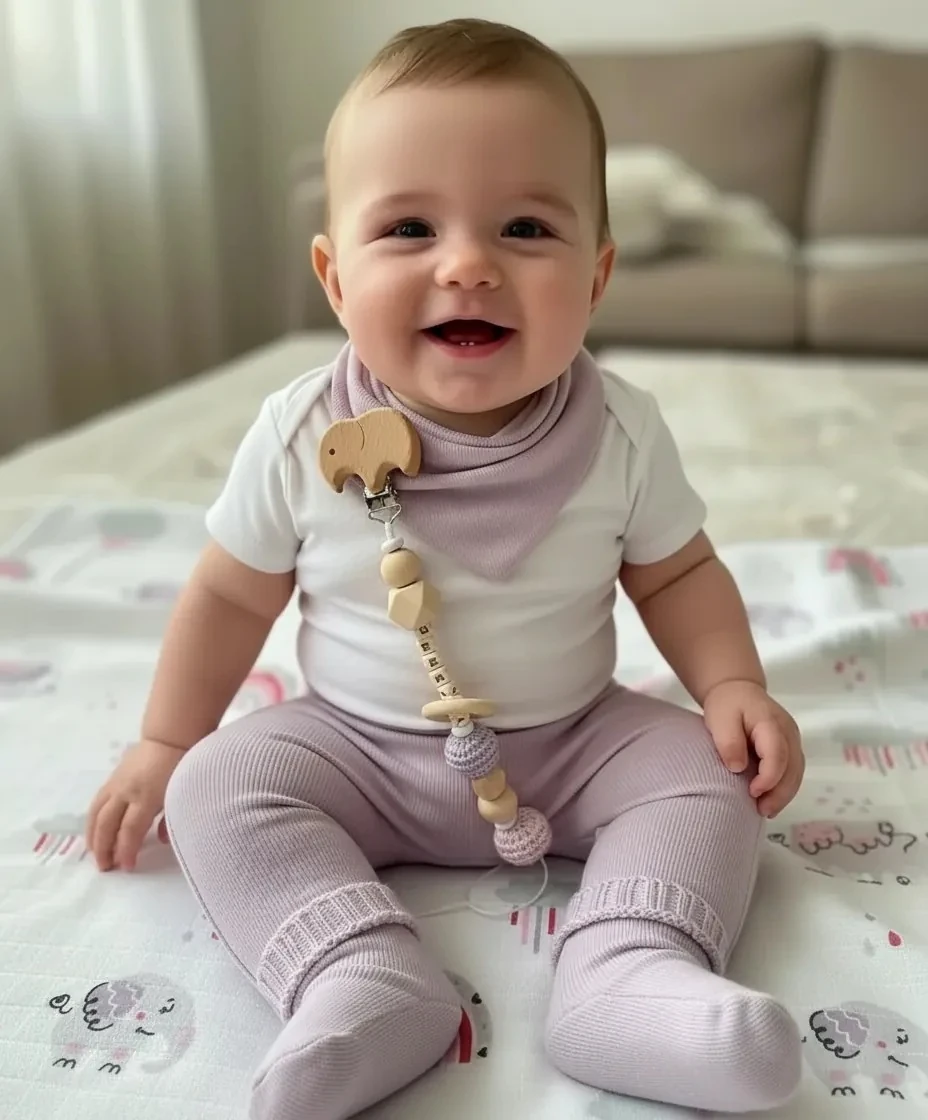 Lila Yenidoğan İlk Ay Seti – Fitilli Tayt, Fular, Emzik Askısı ve Desenli Müslin Örtü Takım