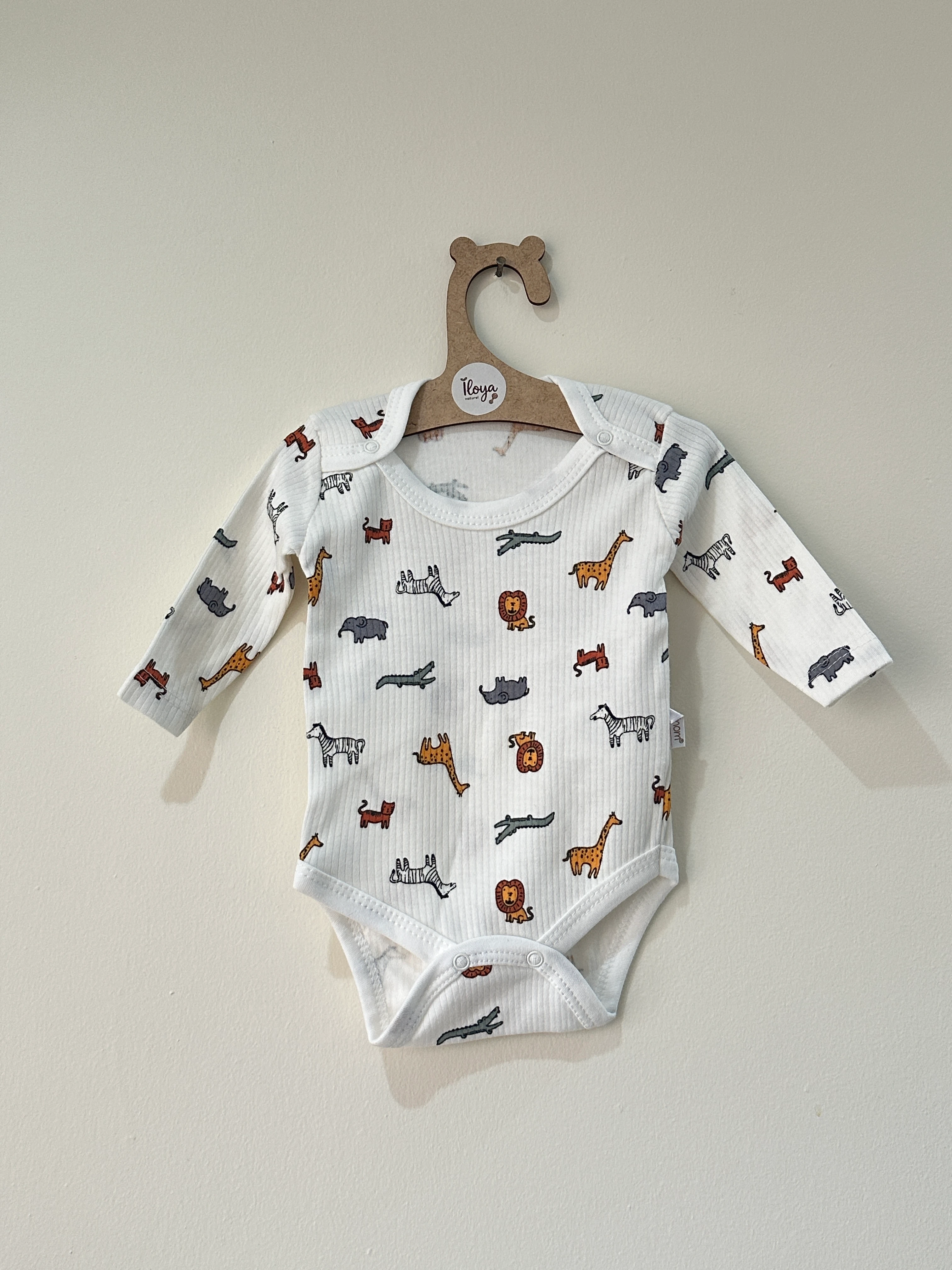 Uzun Kollu Hayvan Baskılı Fitilli Çıtçıtlı Zıbın Body | %100 Pamuk | 0-3 Ay