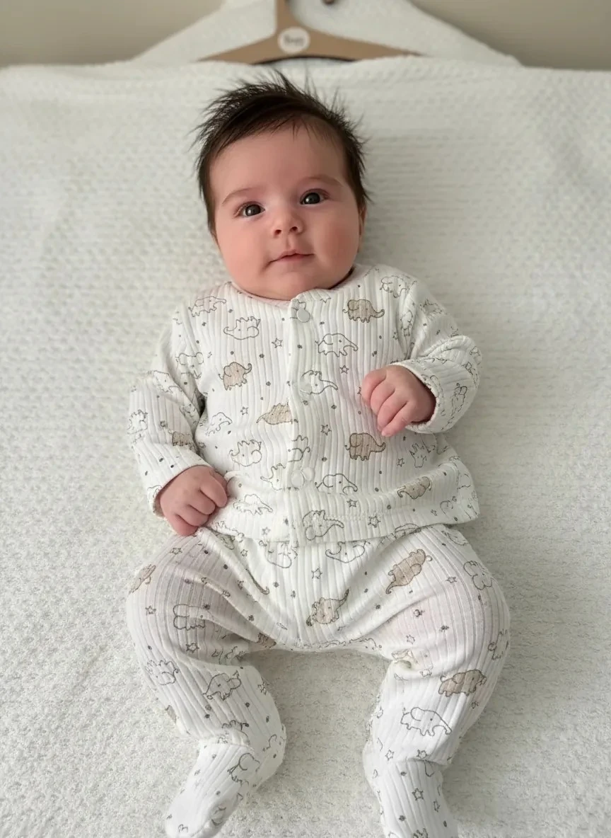 Yenidoğan Fil Desenli Alt-Üst Bebek Takımı (0-3 Ay) I %100 Pamuk