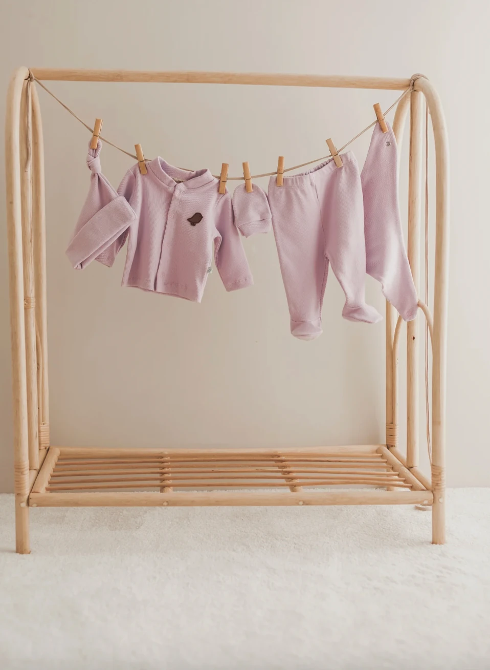 7 Parça Lila Pamuk & Müslin Bebek Hastane Çıkış Seti | Diş Kaşıyıcı Hediyeli!