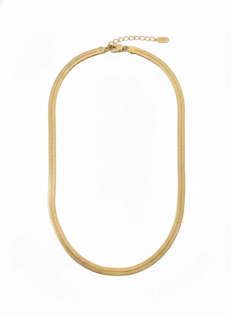 Yassı Balıksırtı Zincir Kolye - Altın Kaplama