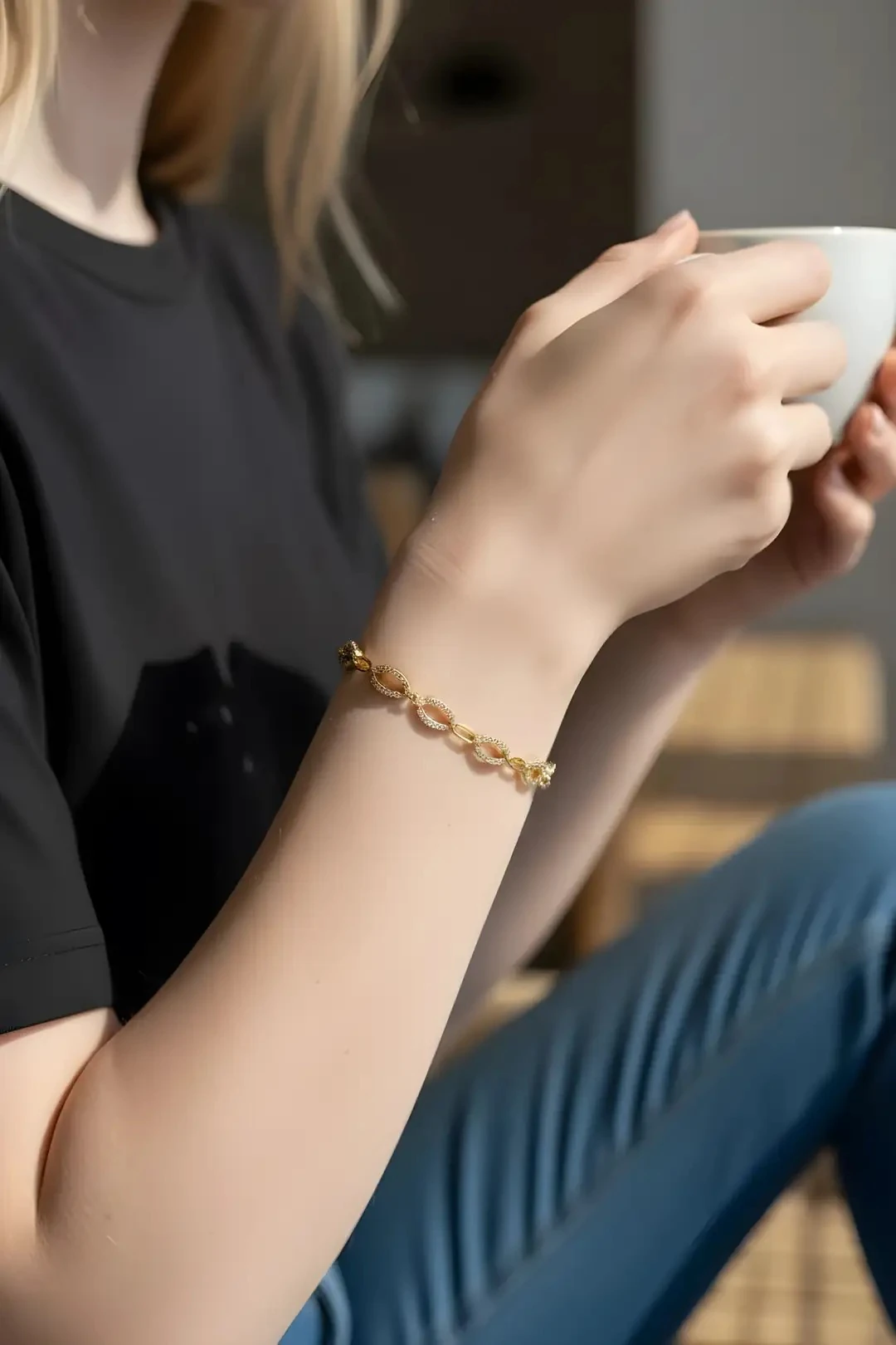 Oval Işıltı Dizisi Bileklik - Altın Kaplama