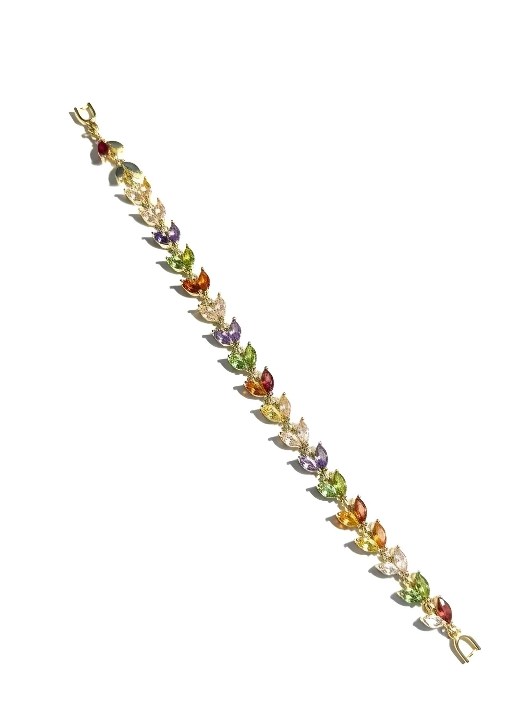 Renkli Markiz Kesim Bileklik - Altın Kaplama