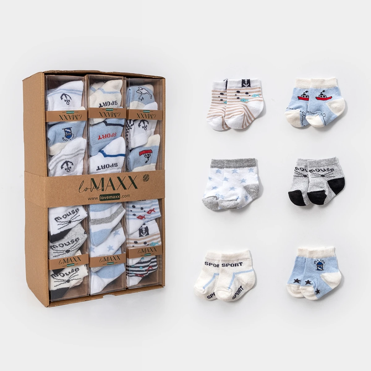 5022LV-RENKLİ LOVEMAXX ERKEK 0/3-3/6 AY 6LI ÇORAP 12Lİ KUTU