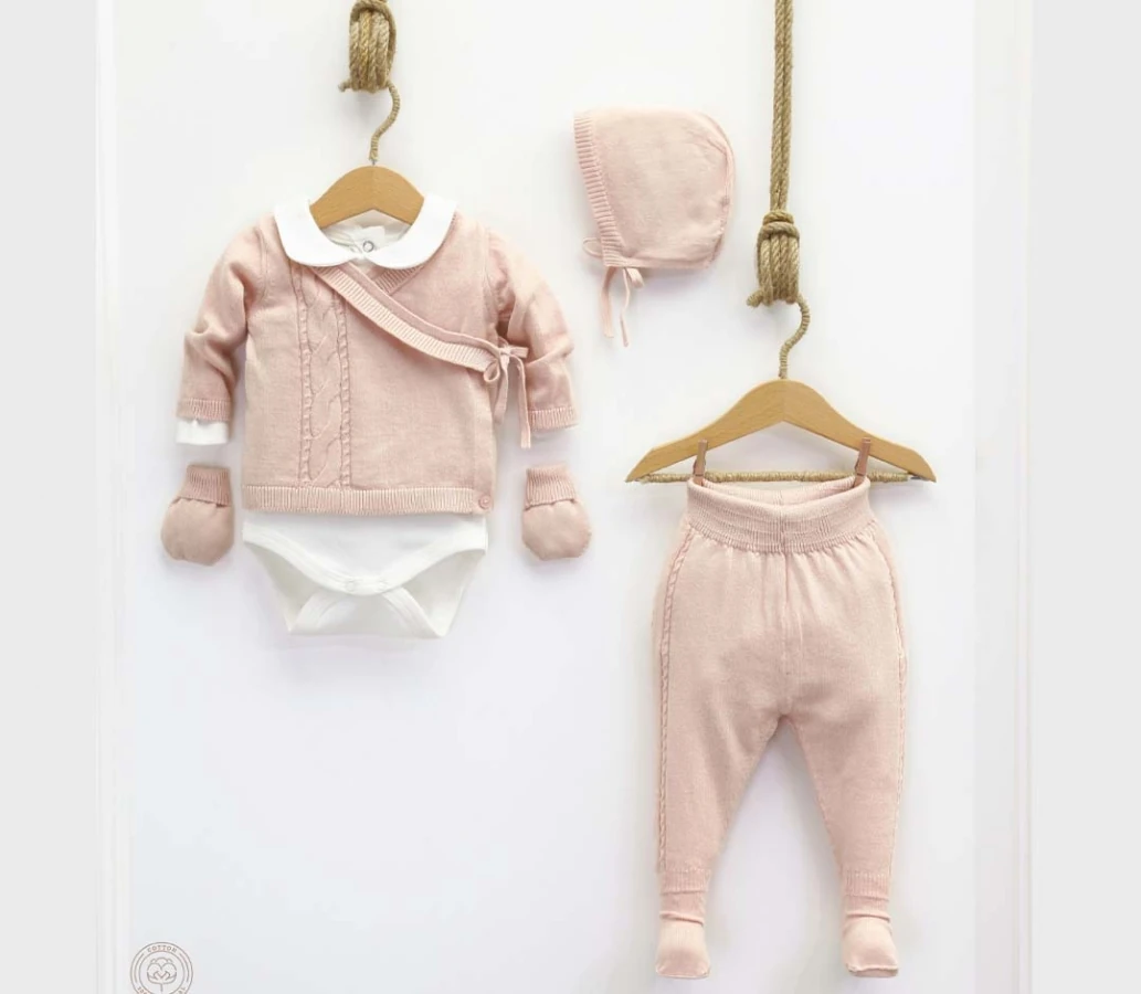 7032N-PUDRA NİPPERLAND UNISEX 0-3 AY SAÇ ÖRGÜ KRUVAZE 5Lİ SET