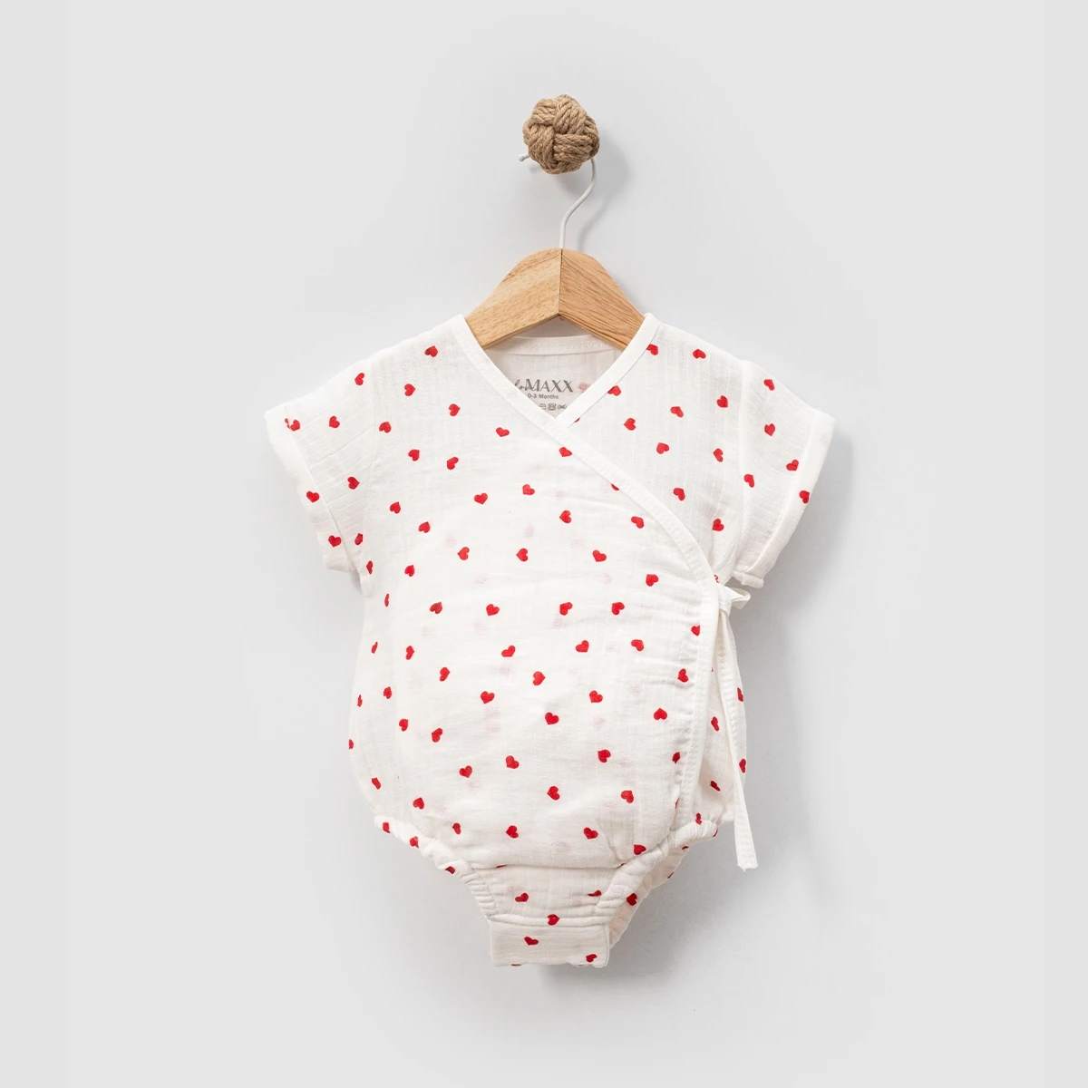 1005LV-EKRU KIRMIZI LOVEMAXX KIZ 0/3-3/6-6/9 AY KALPLİ MÜSLİN ROMPER