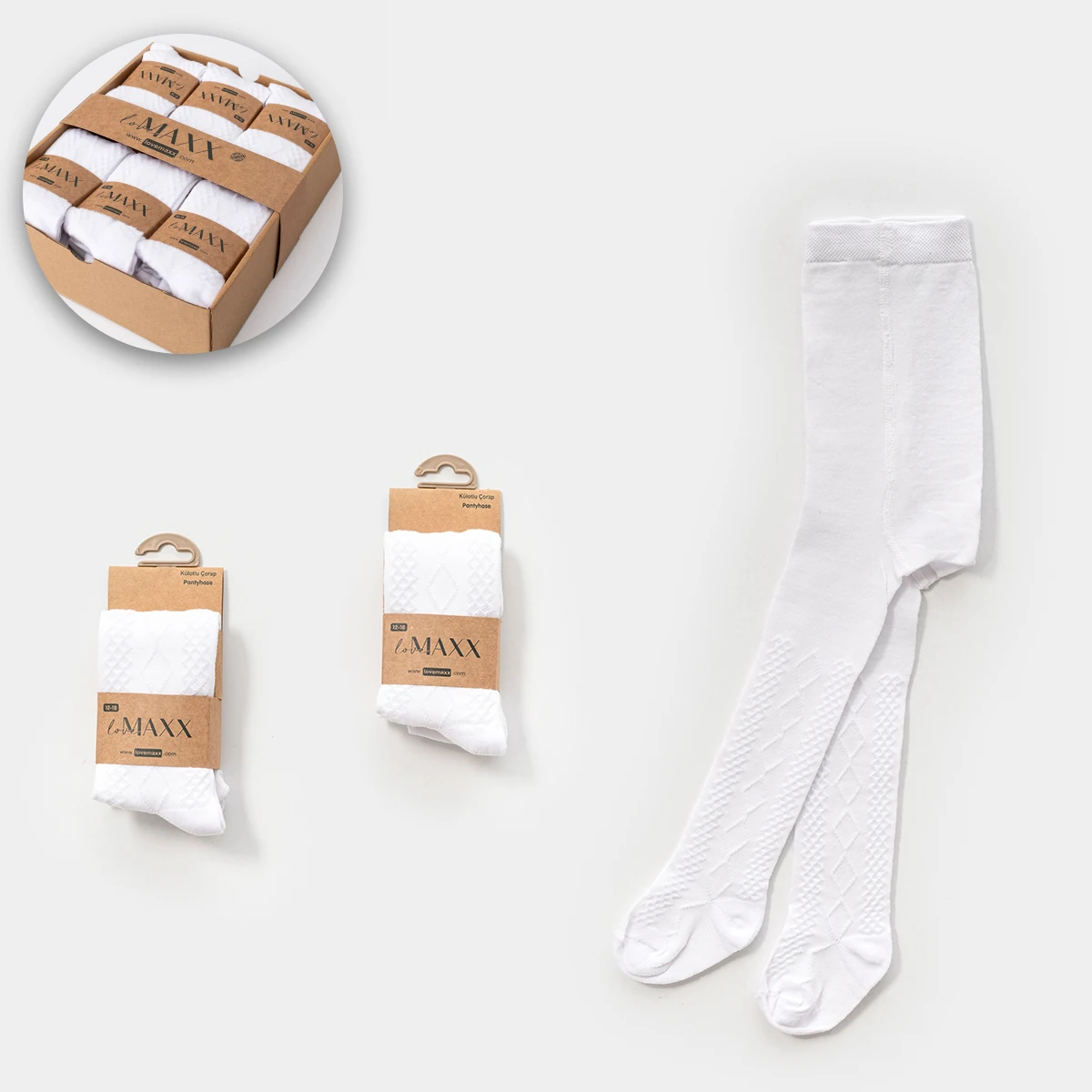 7028LV-BEYAZ 18/24 LOVEMAXX KIZ 0-24 AY JAKARLI KÜLOTLU ÇORAP 12Lİ