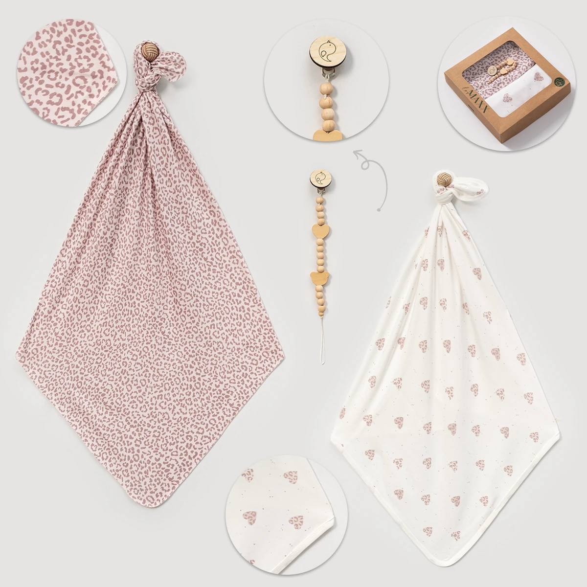 4916LV-AÇIK PEMBE LOVEMAXX KIZ KALPLİ LEOPARLI PENYE BATTANİYE SET