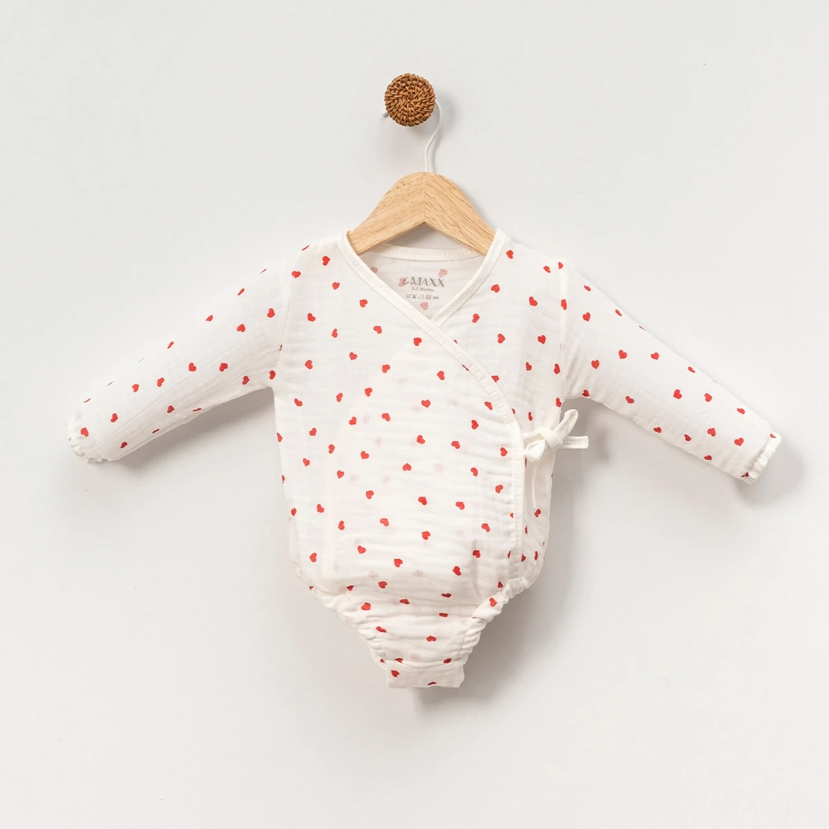 1006LV-KIRMIZI LOVEMAXX KIZ 0/3-3/6-6/9 AY KALPLİ MÜSLİN ROMPER