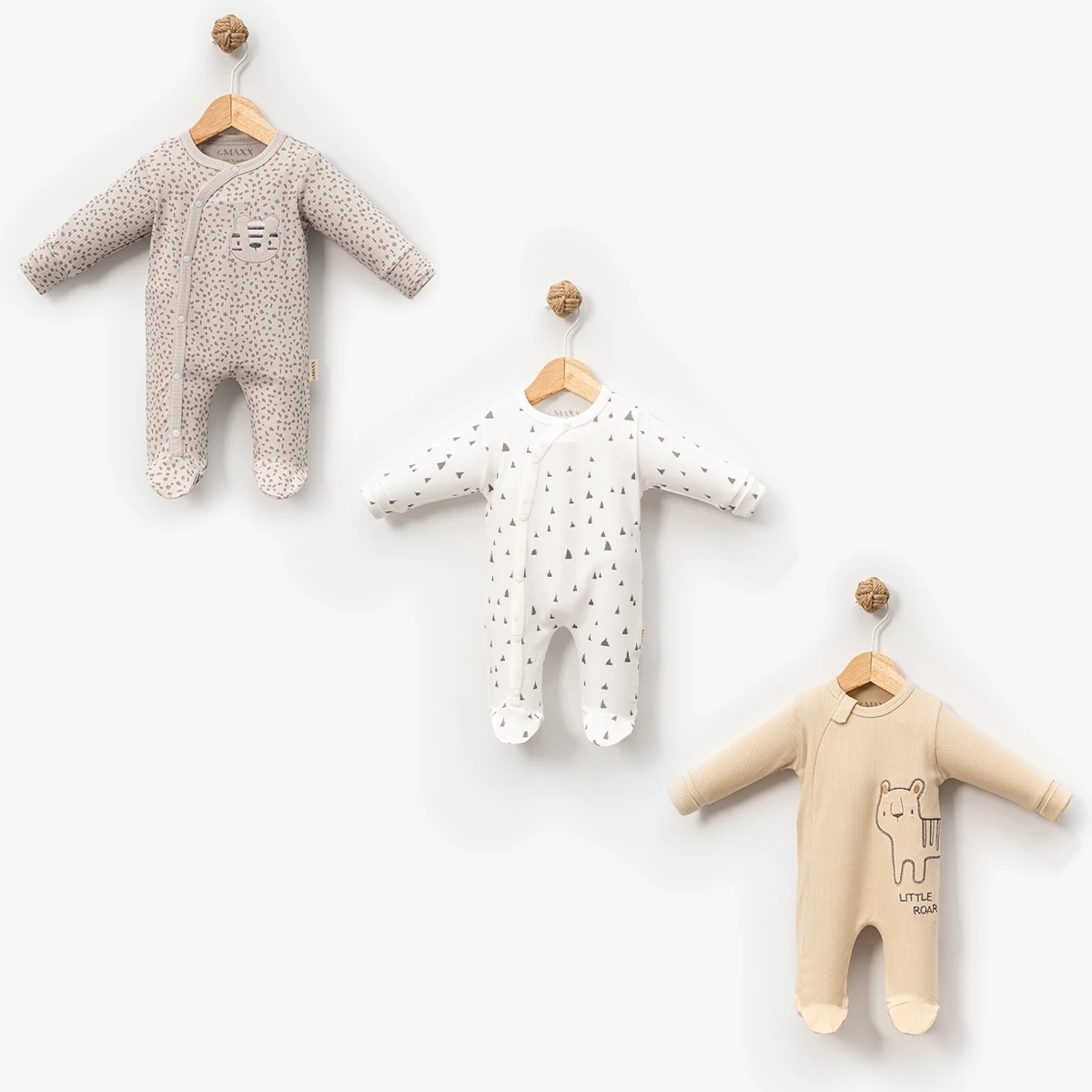 1051LV-RENKLİ LOVEMAXX ERKEK 0/3-3/6-6/9 AY ROAR 3LÜ TULUM