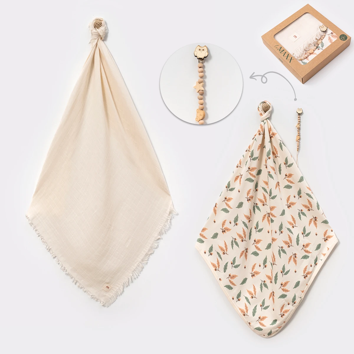 49152LV-KREM LOVEMAXX KIZ YAPRAKLI MÜSLİN PENYE BATTANİYE SET