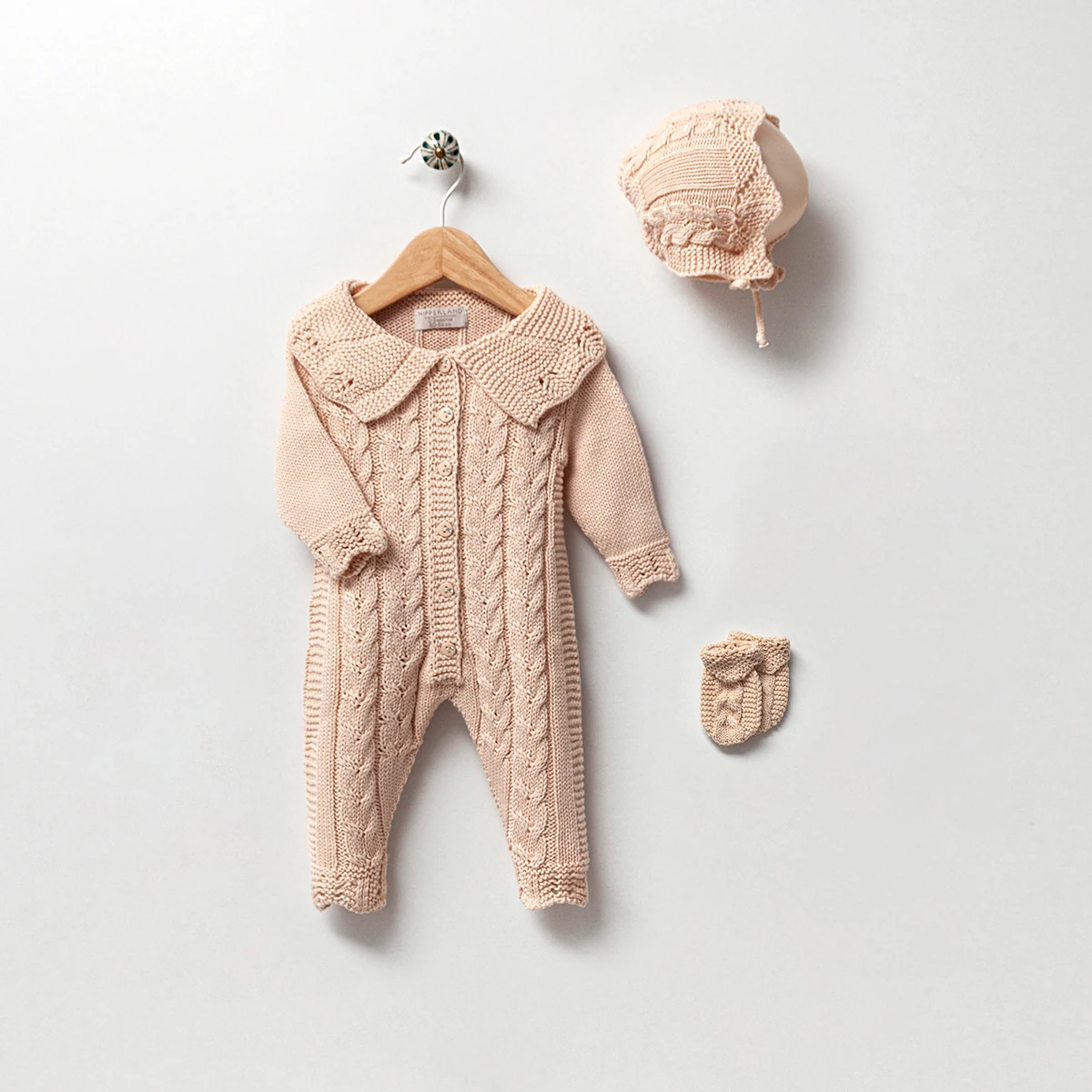 8087N-BEJ NİPPERLAND KIZ 0-3 AY AJURLU 3LÜ SET