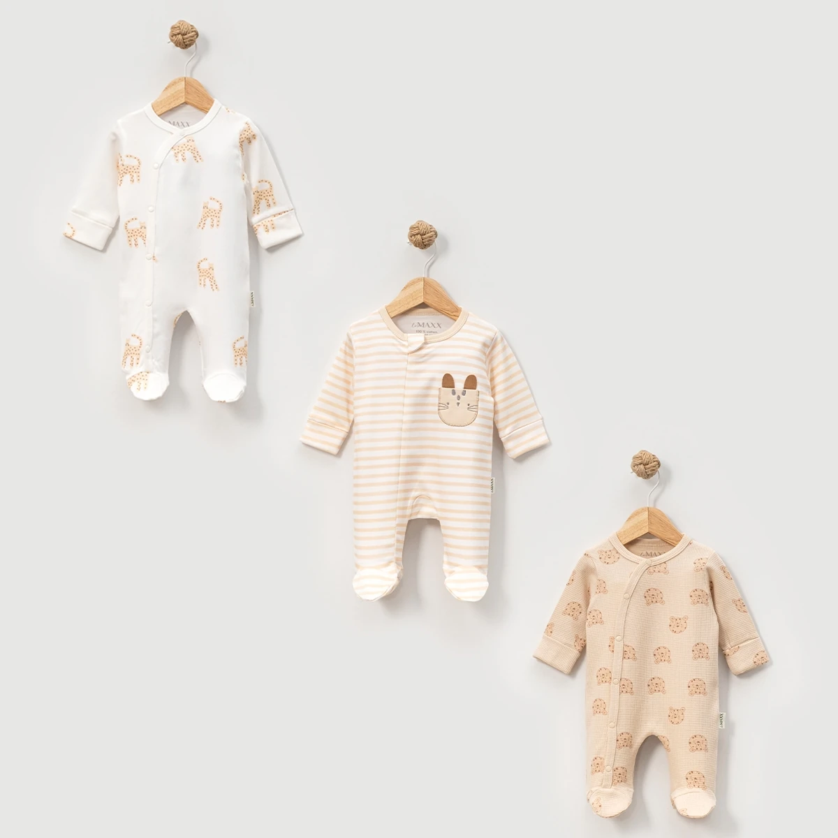 1050LV-RENKLİ LOVEMAXX ERKEK 0/3-3/6-6/9 AY KAPLANLI 3LÜ TULUM