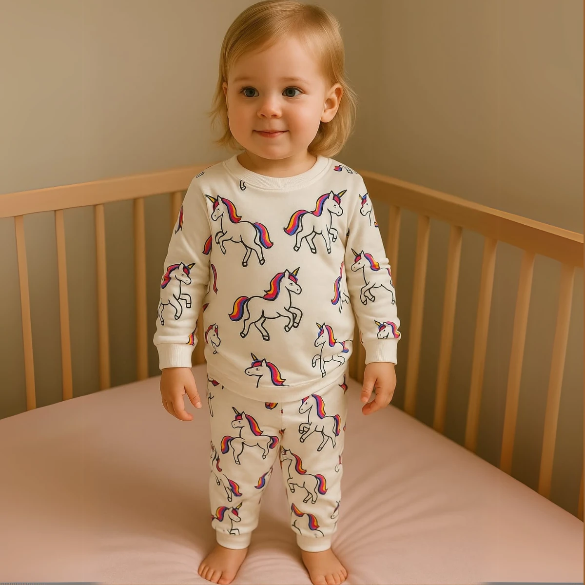 49201LV-EKRU КОМПЛЕКТ ПИЖАМЫ LOVEMAXX ДЛЯ ДЕВОЧЕК 2-3-4-5 ЛЕТ С ЕДИНОРОГОМ