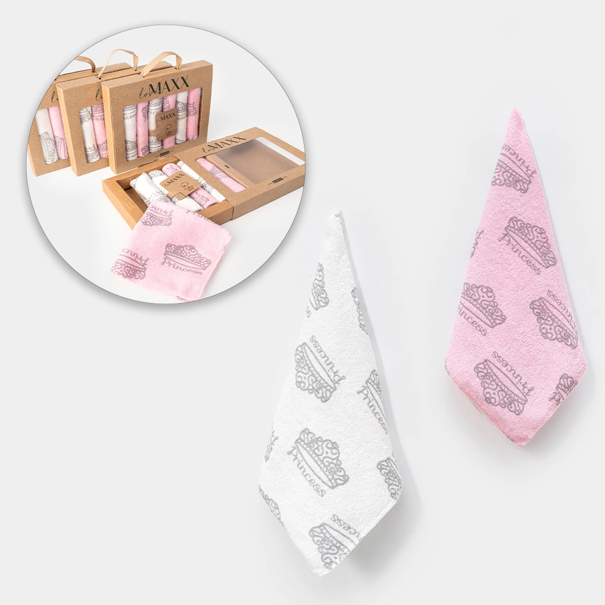 4939LV-PEMBE LOVEMAXX KIZ PRINCESS 6LI HAVLU AĞIZ MENDİLİ