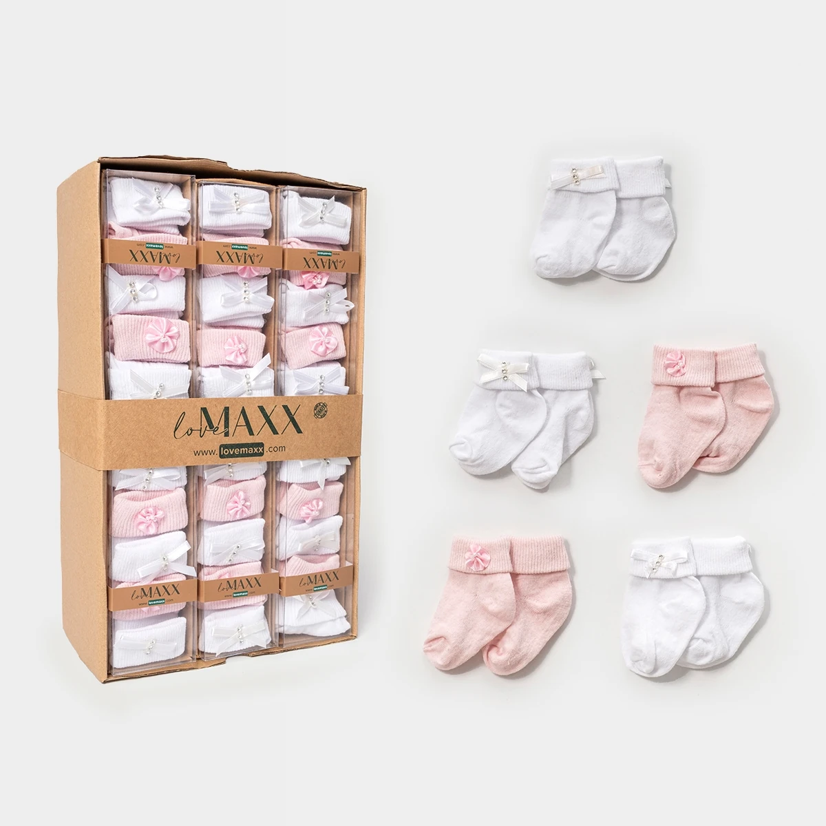 5021LV-RENKLİ LOVEMAXX KIZ 0/3-3/6 AY 5Lİ ÇORAP 12Lİ KUTU