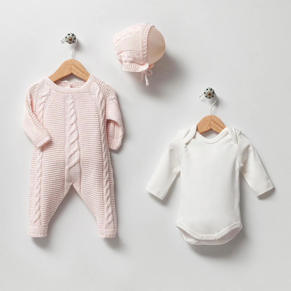 8089N-PEMBE NİPPERLAND UNISEX 0-3 AY LİNKS ÖRGÜLÜ 3LÜ SET