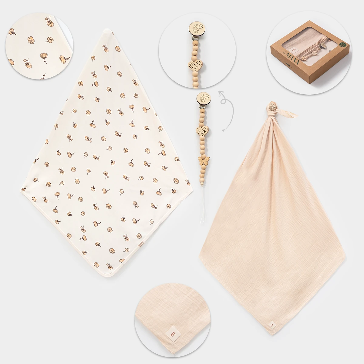 49158LV-BEJ LOVEMAXX UNISEX PAMUK MÜSLİN PENYE BATTANİYE SET