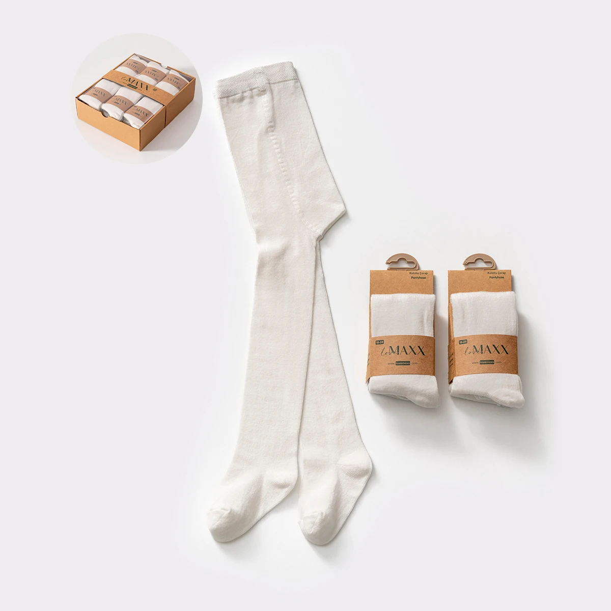 6001LV-BEYAZ 0/6 LOVEMAXX KIZ 0-24 AY DÜZ KÜLOTLU ÇORAP 12Lİ