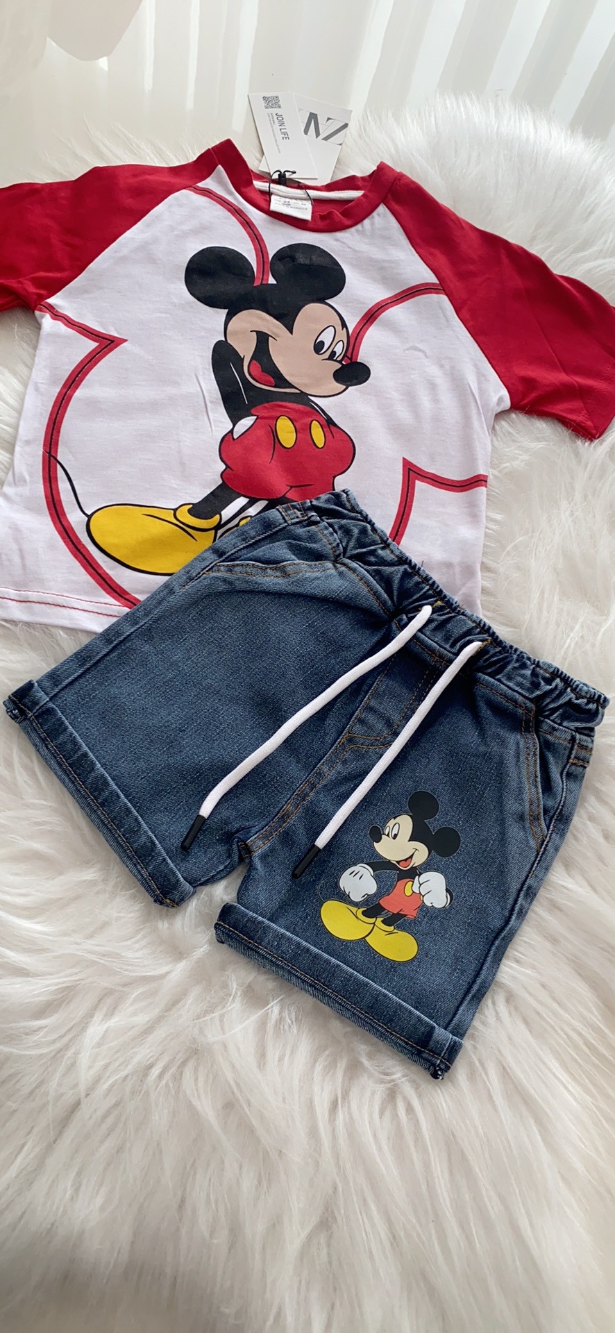 Mickey Mouse Baskılı/Desenli Kısa Kollu Kız Çocuk Tişört Şort Alt Üst Takım