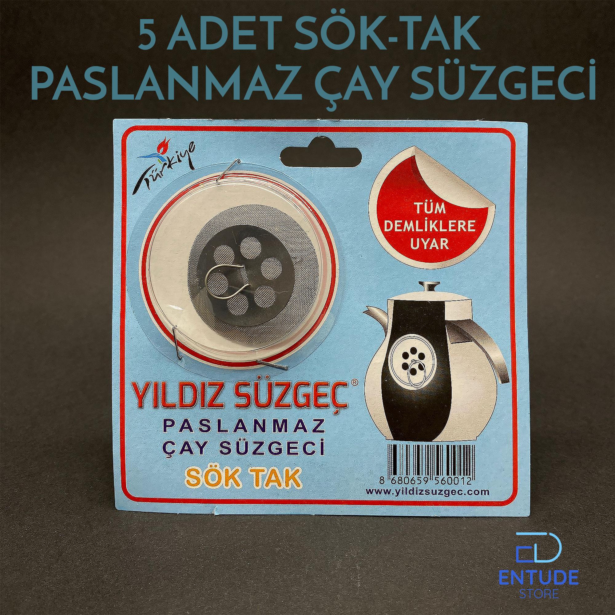 Metal Paslanmaz Demlik İçi Sök Tak Çay Süzgeci 5'li - Çaydanlık İçi Süzgeç ve Demlik Ucu Süzgeci